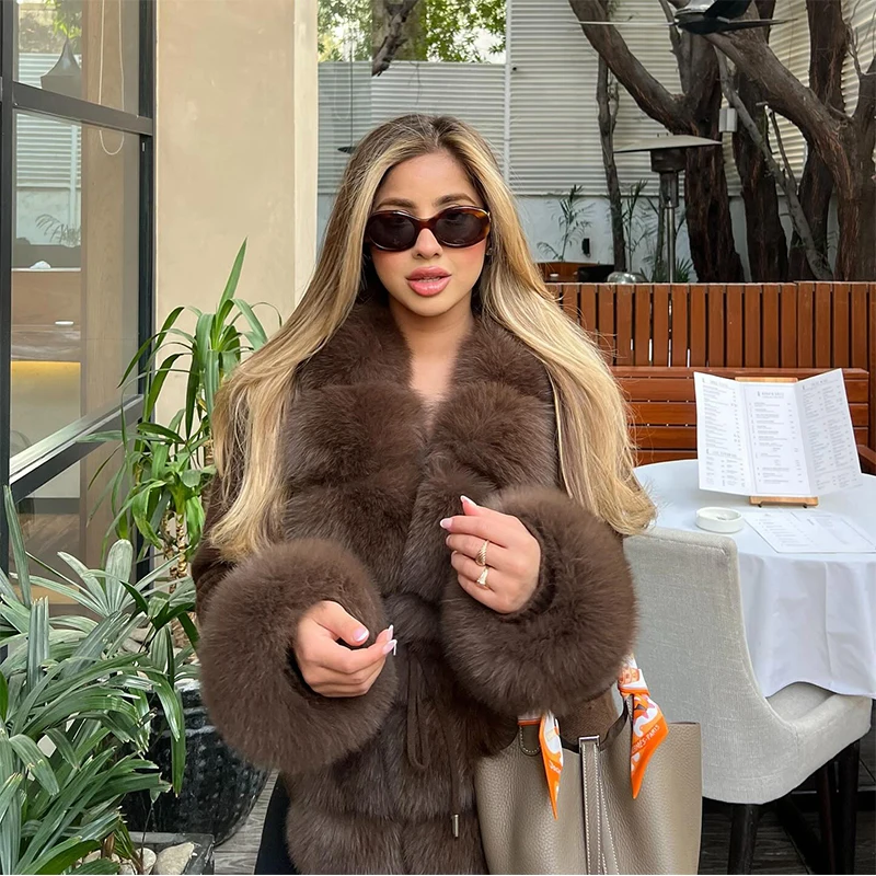 エレガントなフェイクファーパッチワークセーターコート レディース ラペルファー襟 スリム レースアップ ニットカーディガン 2025年秋新作 レディースコート