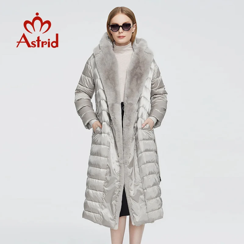 Astrid 2023 New Winter fashion Women\'s coat  women long warm Jacket waistband with Rabbit fur Fur collar  AR-7518