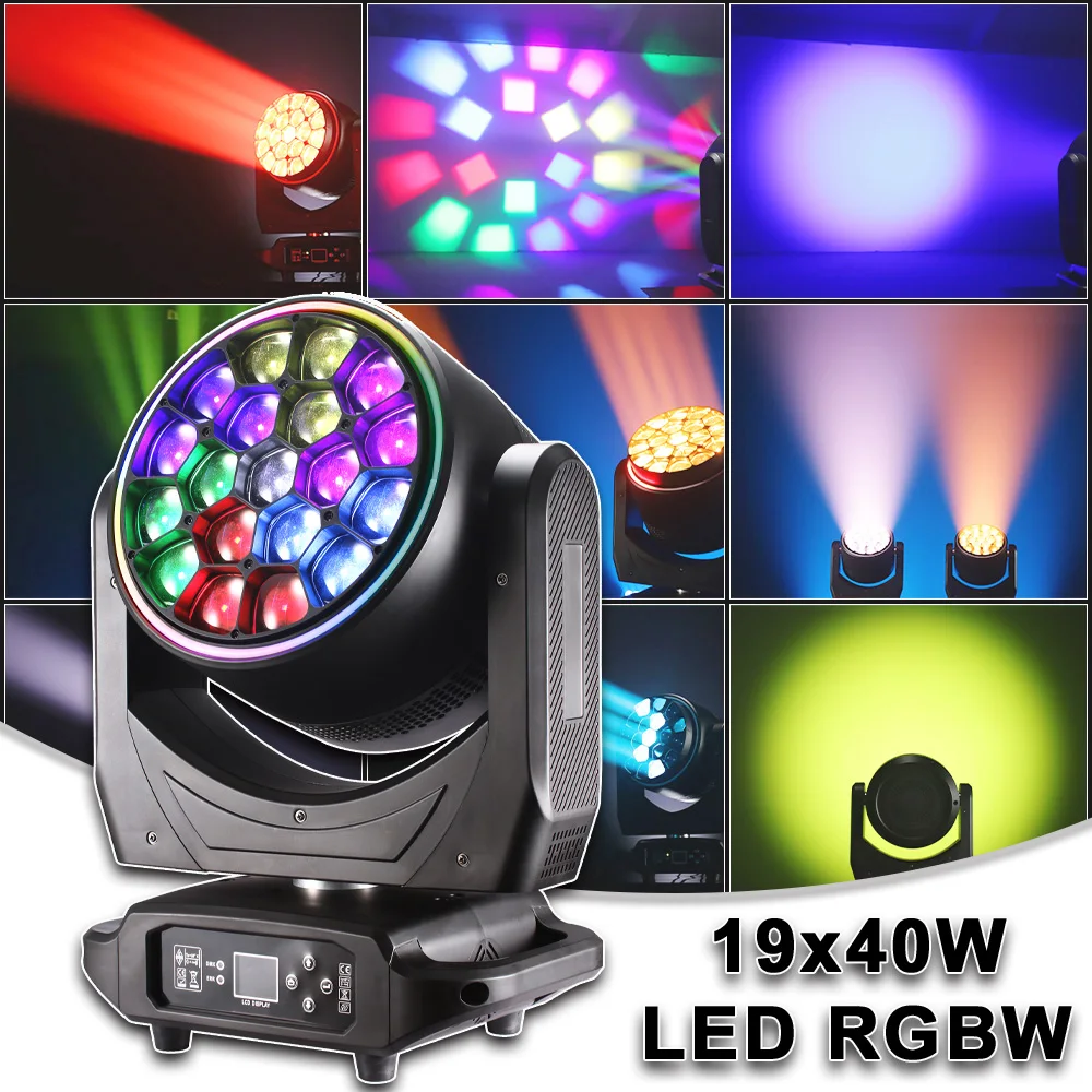 

LED 19x40W RGBW Bee Eye Beam Zoom Wash Effect With Light Strip Circle Rotate Professional Moving Head Stage Lighting Dj Disco