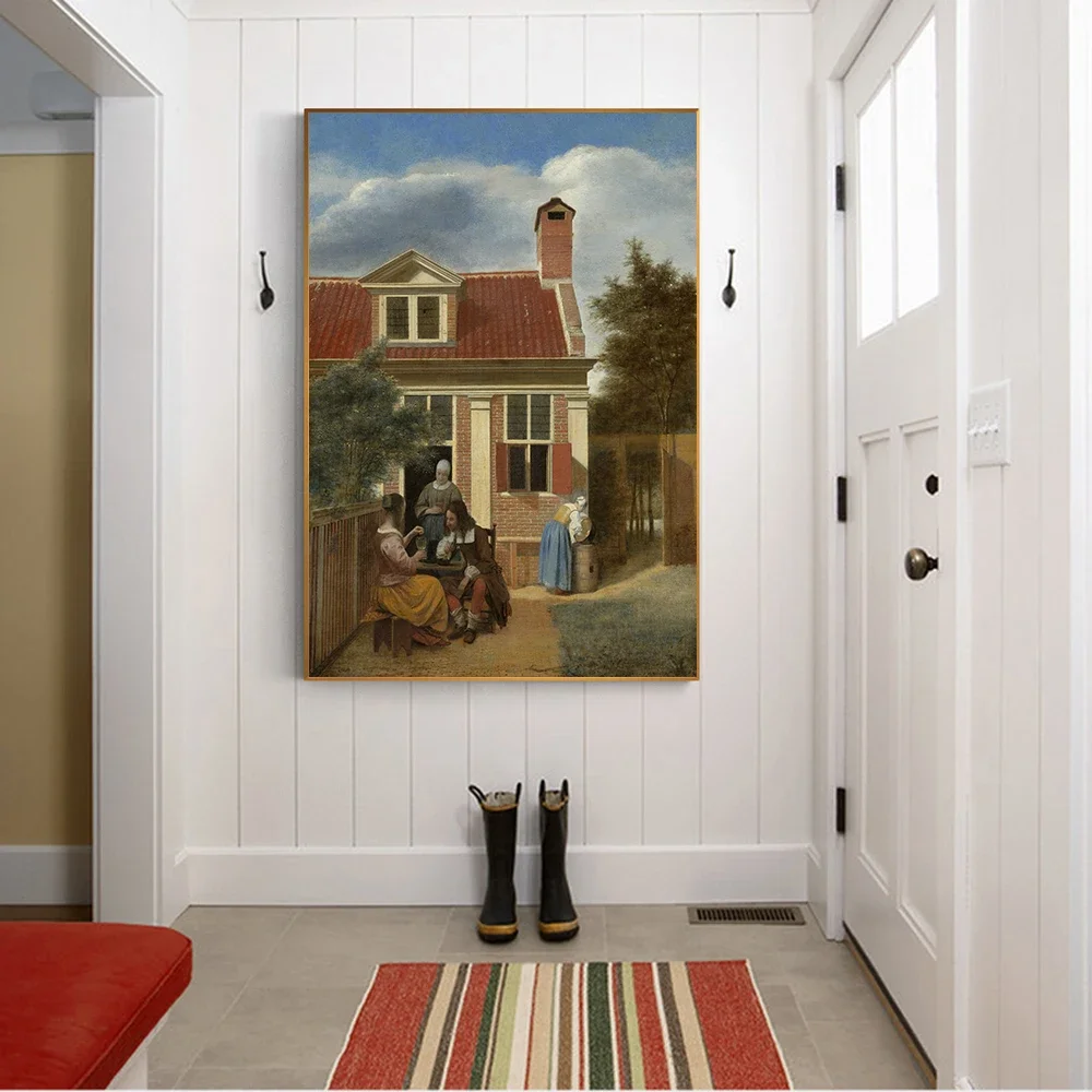 Pieter de Hooch《Figures in a Courtyard behind a House》Canvas Art Oil painting Art Poster Modern Wall decor Home Decoration