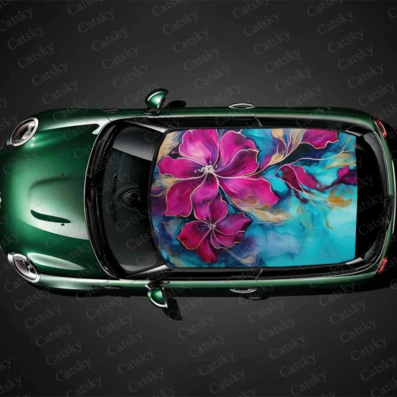 Abstract Botanical Pattern Car Roof Sticker Wrap Racing SUV Accessories Packaging Painted PVC Custom Car Graphic Decal