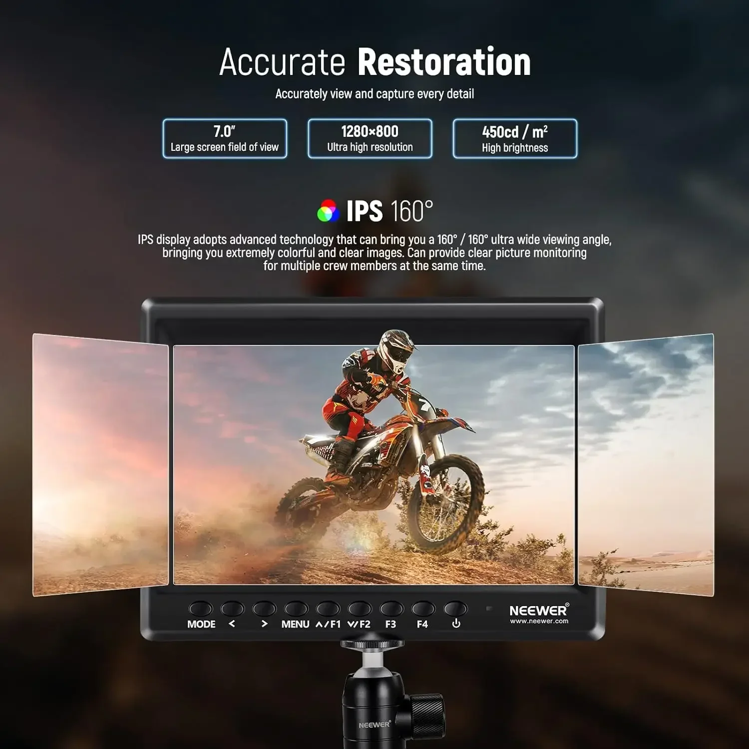 

IN STOCK NEEWER F100 7 Inch Camera Field Monitor HD Video Assist Slim IPS With 2600mAh Battery & USB Charger for DSLR Cameras