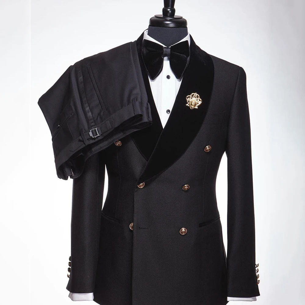 

High Quality Men's Suits 2 Piece Jacket Pants Sets Formal Double Breasted Shawl Lapel Slim Fit Male Clothing Costume Homme Terno