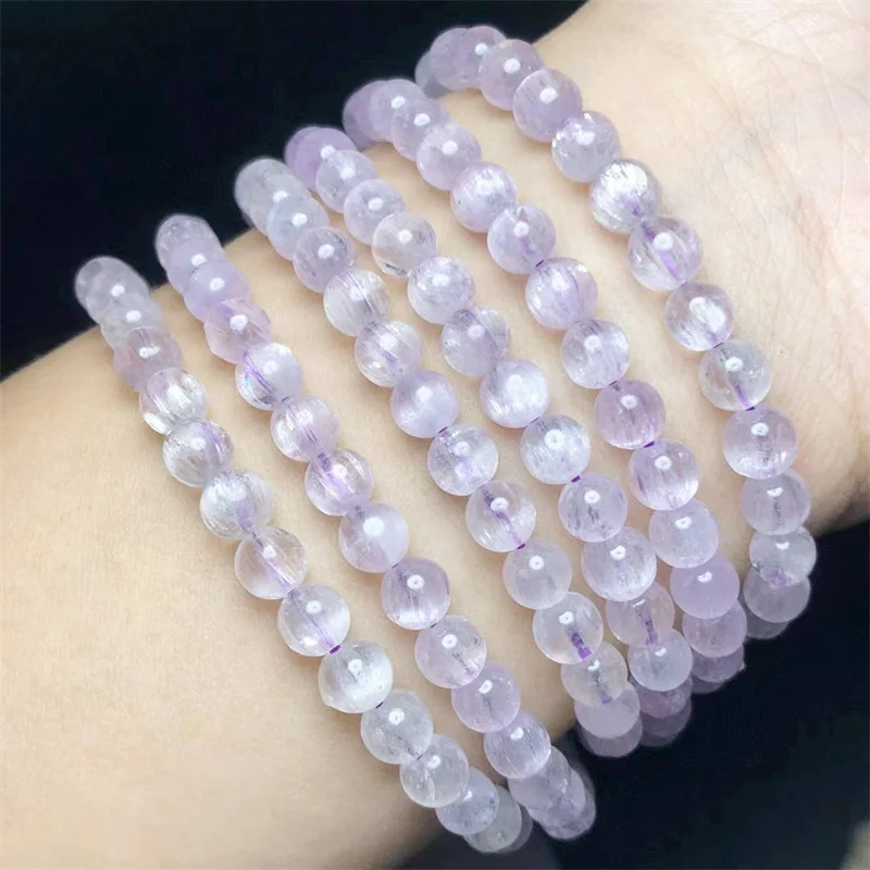 Natural Kunzite Bracelet Handmade Crystal Quartz Jewelry Stretch Bangle Children Birthday Gift 1pcs 5.7MM