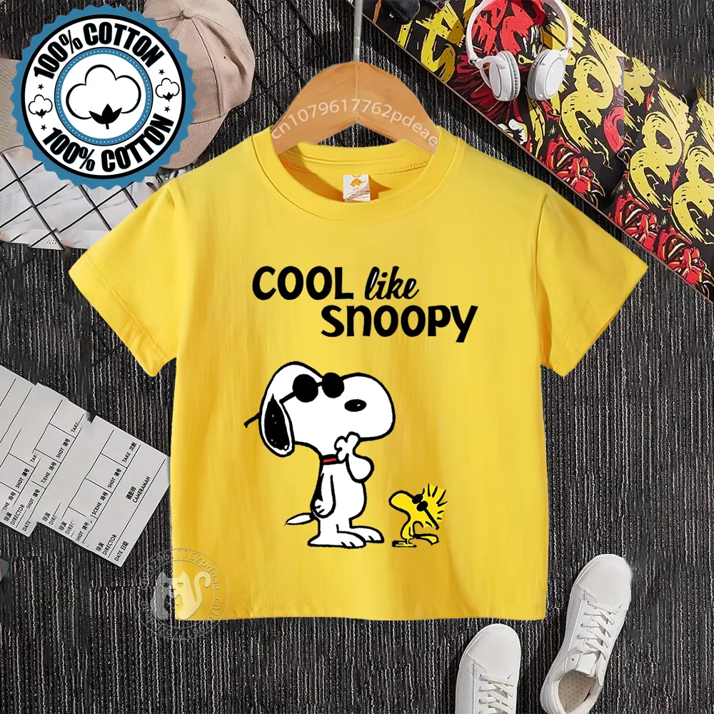 Kids Summer 100% Cotton T-shirt Boys Girls Snoopy Pattern Printed Teen Casual Sports Harajuku Top Cotton T-shirt top