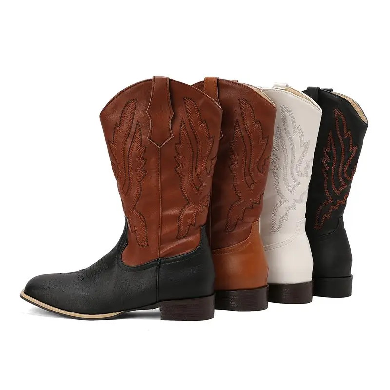 ORCHA LISA 2025 New Design Women Western Boots Square Toe Thick Heels Mixed Color Embroider Big Size 46 47 48 Leisure Daily Bota
