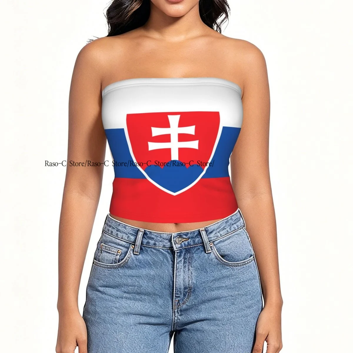 Strapless Sexy Tube Tops Summer Outfits Women Backless Shoulder Wrap Flag Of Slovakia Female Crop Top