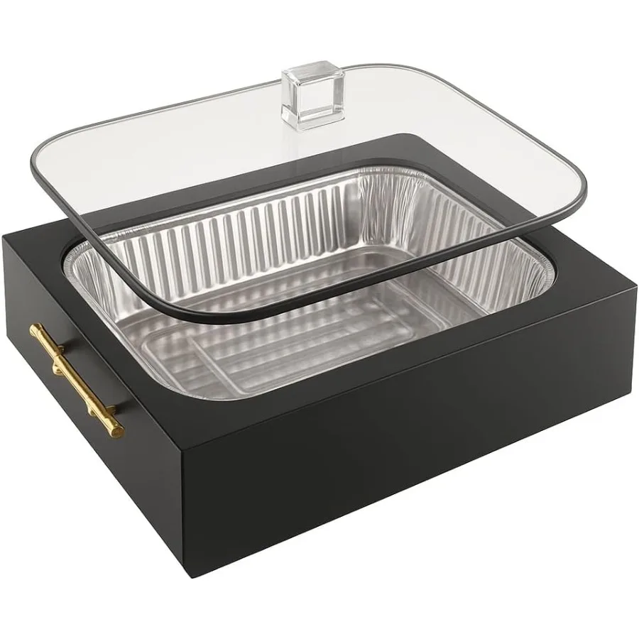 

4LB Oblong 12x8 Pan Server and Holder Dish Lucite Smart Decor Pans with Lid - 3-Piece Clear Serving Set Rim Cover and Top Elega