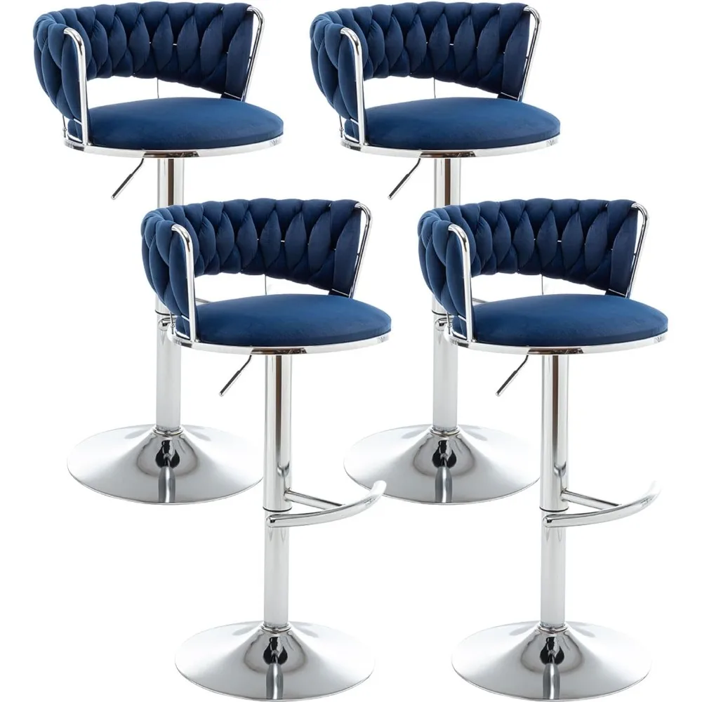 

Velvet Bar Stools Set of 4, Counter Height Bar Stools with Low Back, Modern Adjustable Height Barstools, 360° Swivel Bar Chairs