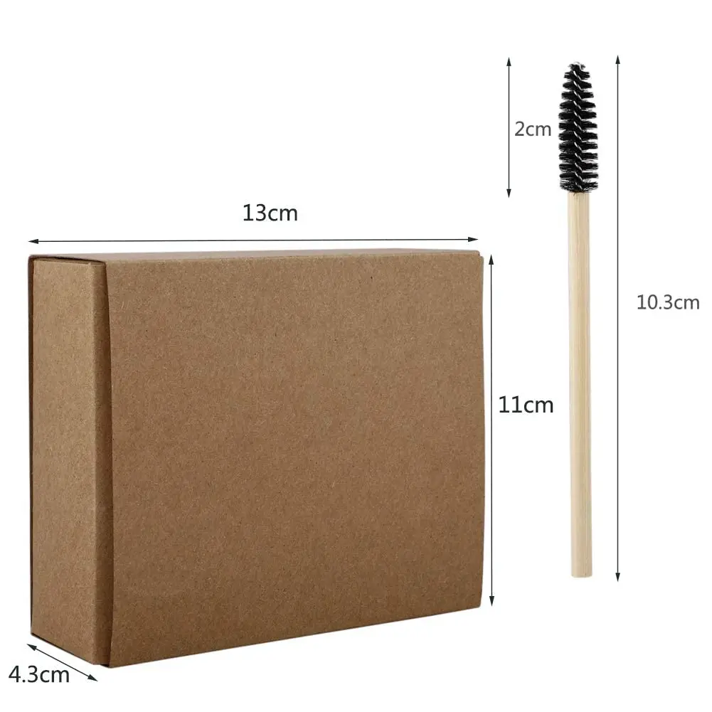 Eco bamboo eyelash mascara brushes kit kraft box packed 100pcs wooden lash spoolies for women