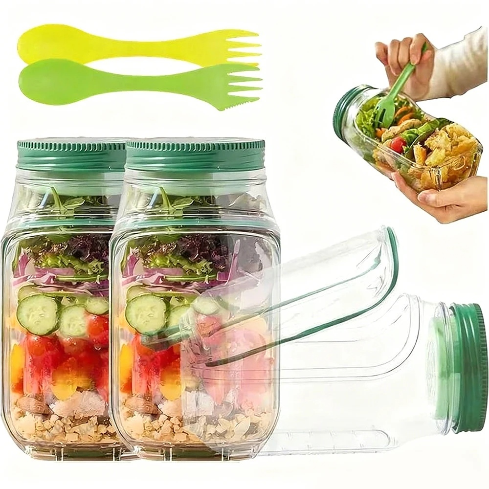 Versiegelter Salatbehälter aus Kunststoff, von der Seite geöffnet, tragbare Salatgläser, hält den Salatbehälter frisch zu halten