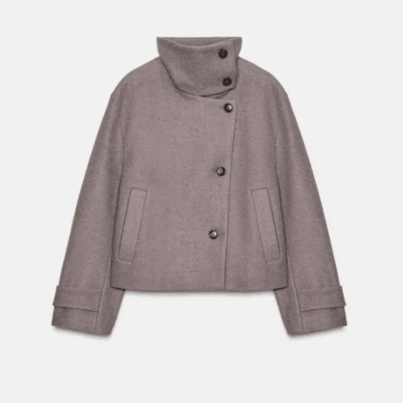 سترة نسائية بياقة واقفة لخريف وشتاء 2025 سترات فضفاضة وغير رسمية بأكمام طويلة مشبك أنيق ملابس خارجية أنيقة #5