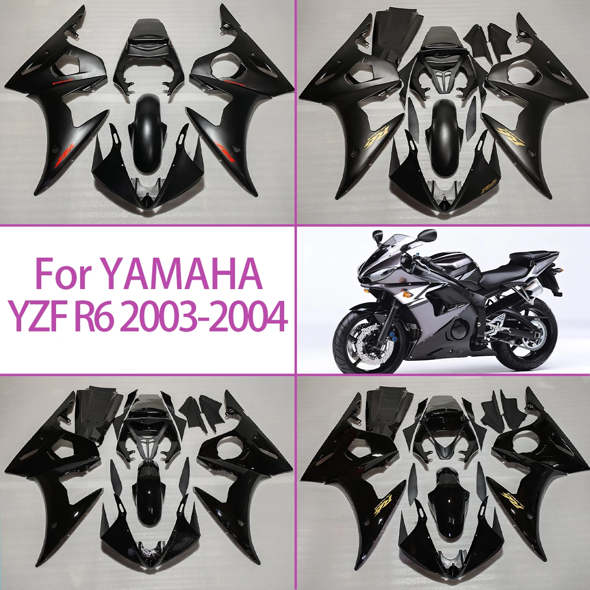 

2003 2004 YZF R6 Комплект обтекателей из АБС-пластика, полный подходит для Yamaha YZF R6 03 04, полностью черные обтекатели мотоцикла