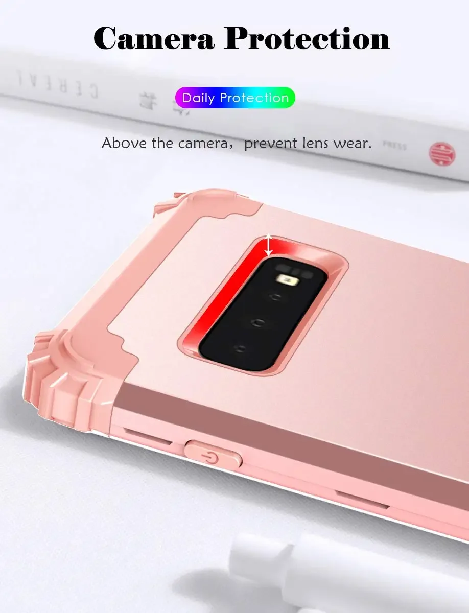 For Samsung Galaxy S10 S10 Plus Phone Cases,Hard PC+Soft Silicone 3-Layers Hybrid Full-Body Protect Popular Phone Shells Covers