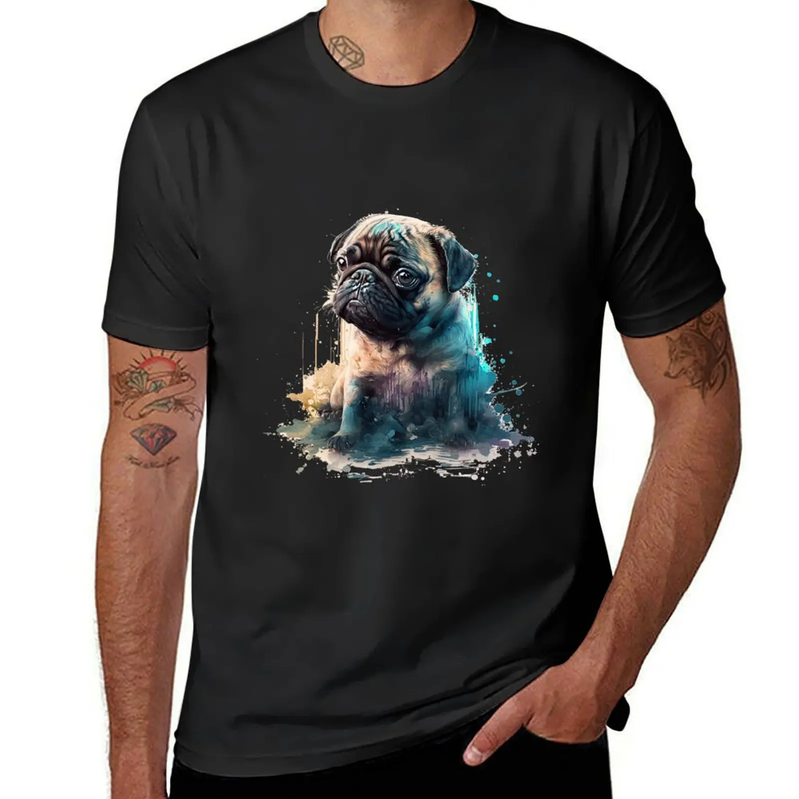 Cute Melted Pug Painting T-Shirt customizeds oversized sports fans Aesthetic clothing men workout shirt