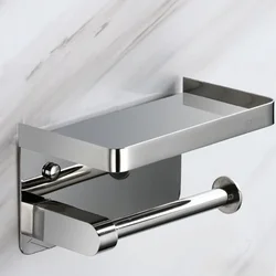 Toilet paper rack 304 stainless steel tissue holder, mobile phone rack, non-punching bathroom roll holder