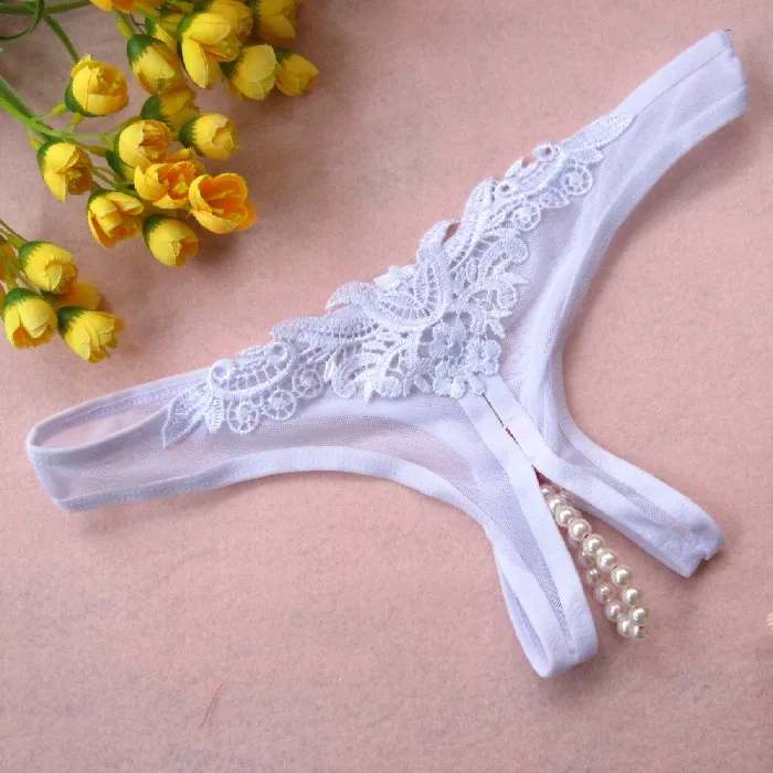 Sexy Pearls Underwear Women Panties Lingerie G String Thongs for Ladies Beading Lace Women\'s Panty Calcinha Transparent Knickers