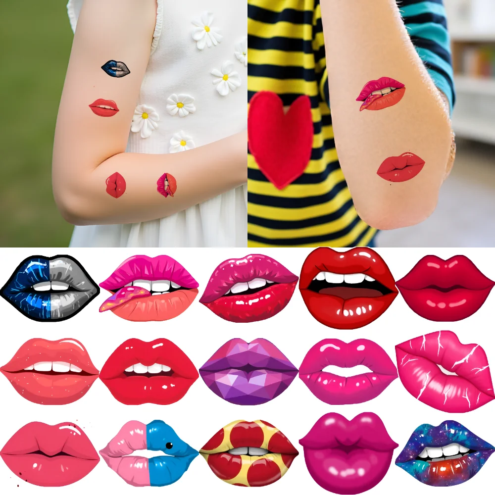 

54pcs Temporary Tattoo Colorful Lips Cartoon Lip Art Temporary Tattoo Stickers For Girls Boys Arms