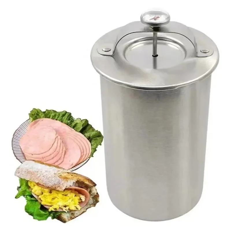 304 Stainless Steel Ham Maker Meat Press Cooker Large Capacity Ham Press Maker Round Shape Deli Meat Press Mold with Thermometer