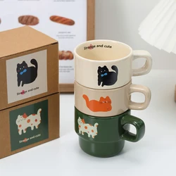 Cat Printed Ceramic Coffee Mug Funny Cute Japanese Style Cartoon Stackable Cat Mugs Fashion Handheld Water Drinking Cup Gift