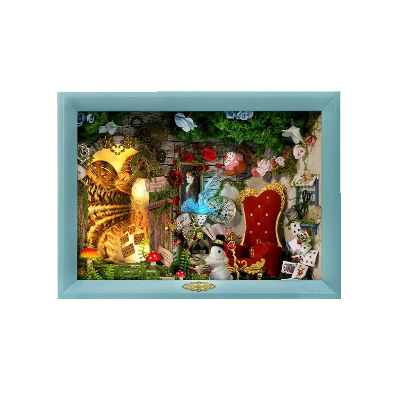 New Fairy Tale Photo Frame Wooden Dollhouse Miniature with Furniture Kit DIY Assemble Model Toy Child Adult Christmas Gift Casa
