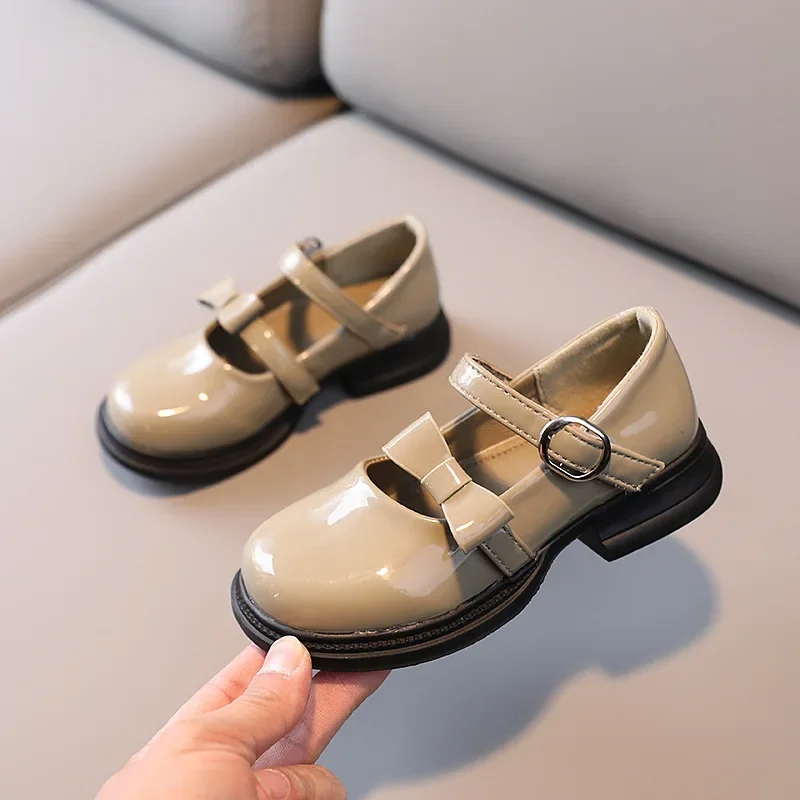 Girl Patent Leather Shoes Fashion Solid Bow Children Princess Shoes Shallow Soft Sole Mary Jane Shoes Casual Kids Dress Shoes