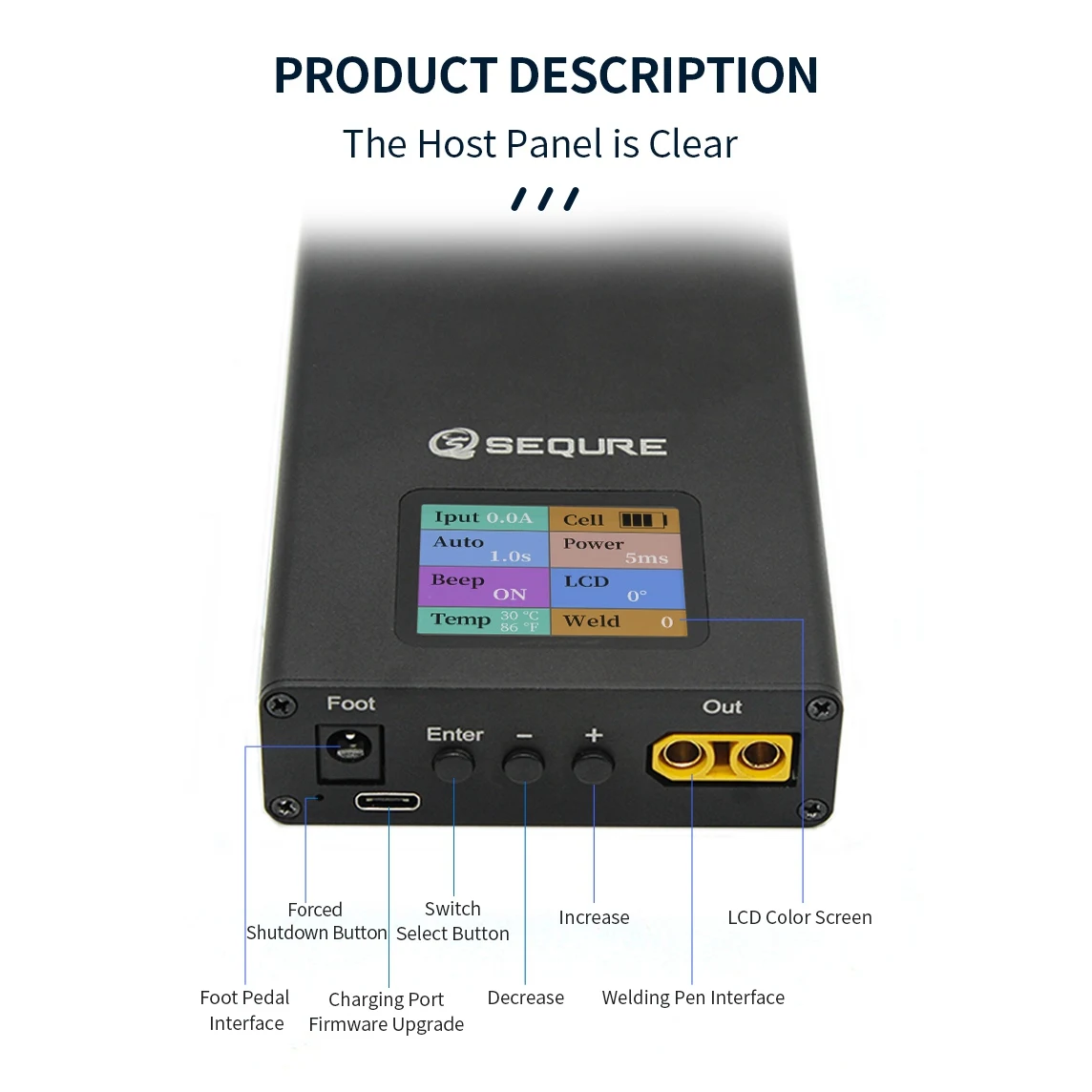 SEQURE SQ-SW2 Mini Portable Rechargeable Spot Welding Machine LCD Color Screen Display DIY Battery Pack Welding,EU Plug