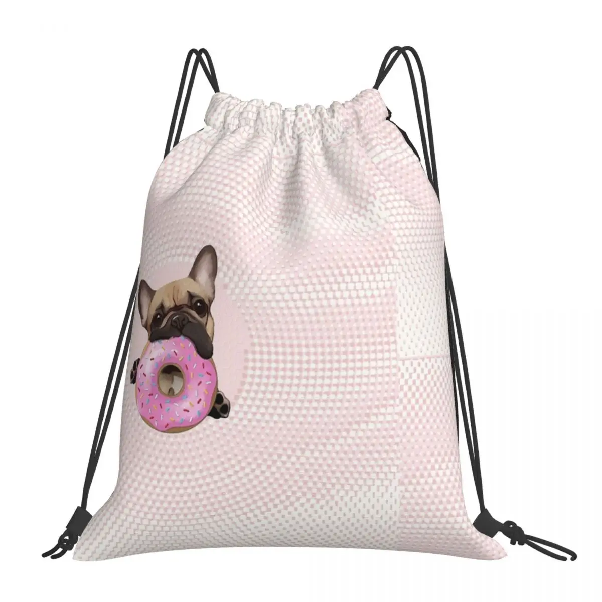 Amanti del Bulldog francese, dolce Frenchie con ciambelle rosa zaini borse con coulisse borsa per articoli vari borse per libri per uomo donna studenti