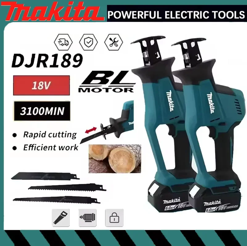 

Аккумуляторная сабельная пила Makita DJR189 18В, бесщеточная, перезаряжаемая, для резки дерева и металла, портативный электроинструмент