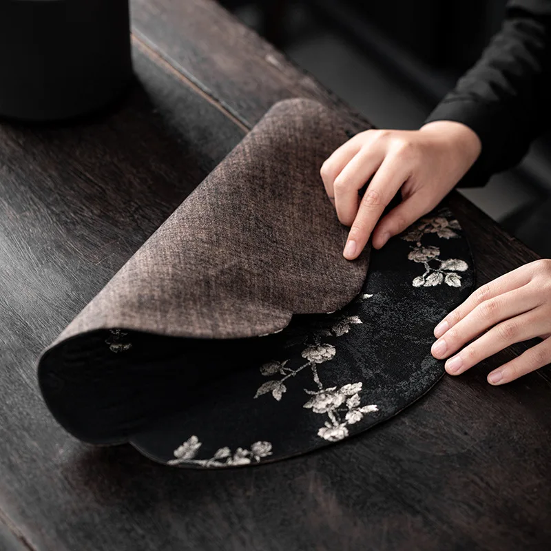 New Chinese Style Tea Mat Brocade Rose Coaster Heat Insulated Table Runner Teaware Accessories for Home Kitchen Dining Table Tea