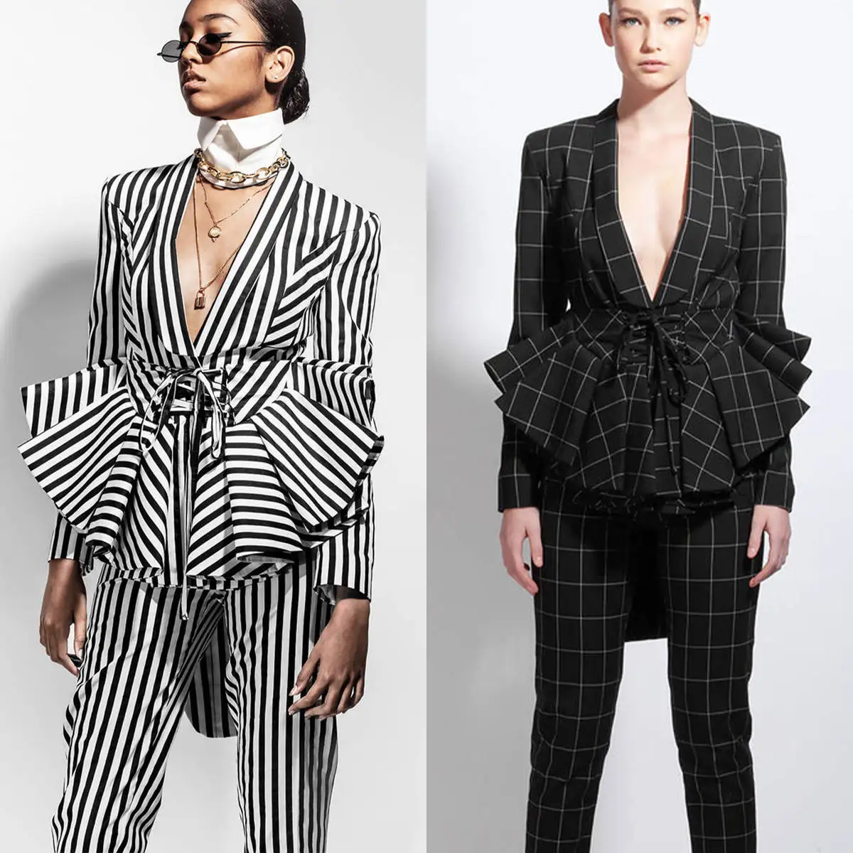 Formal Stripe Office Suit Sets para Lady, Slim Prom Jacket, tamanho personalizado, casaco Runway, design exclusivo, 2 pcs