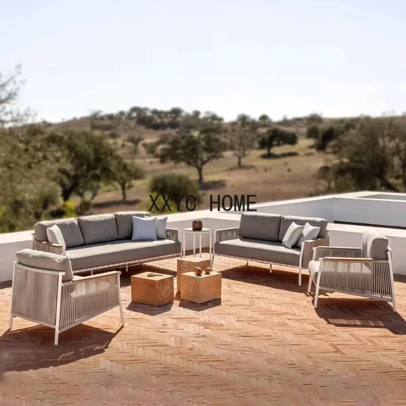 

Outdoor Sofa Balcony Rope Woven Leisure Chair Lounge Garden Designer Villa Coffee Table Courtyard Terrace Custom Furniture WKGF