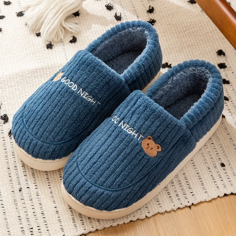 Autumn Winter Men Slippers Home Floor Footwear New Indoor Women Soft Plush Non Slip Slides Warm Plush Couples Cotton Shoes