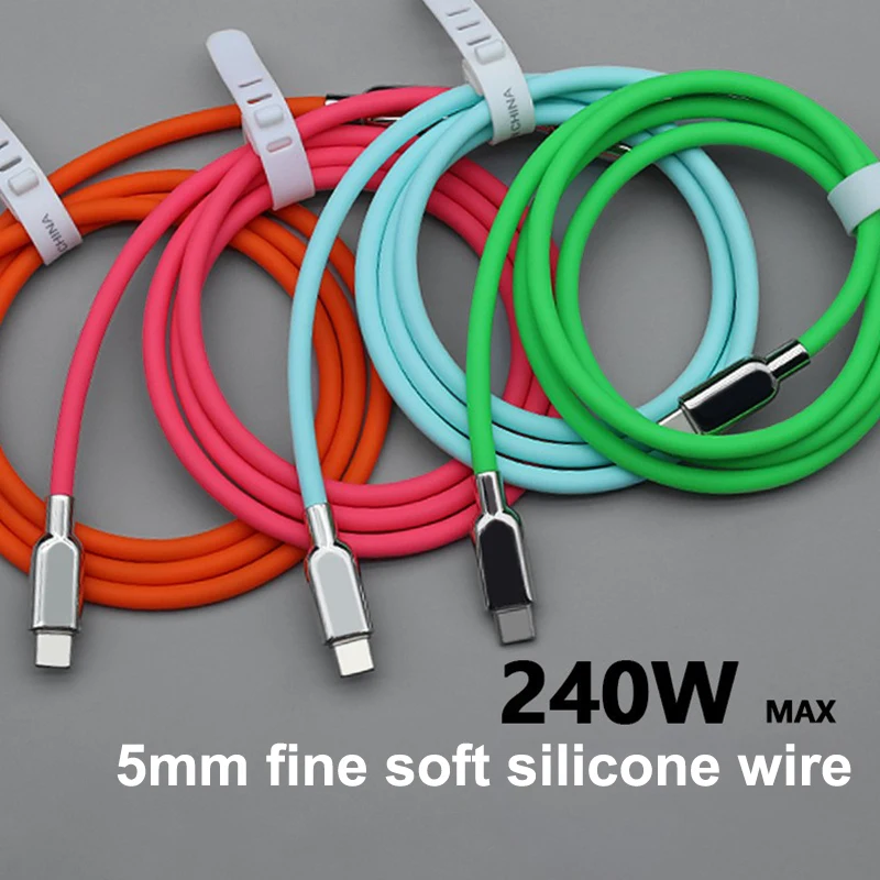 240W PD3.1 Liquid Silicone USB C Type-C Fast Charging Cable 15 16 17 S23 S24 S25 Liquid silicone data cable