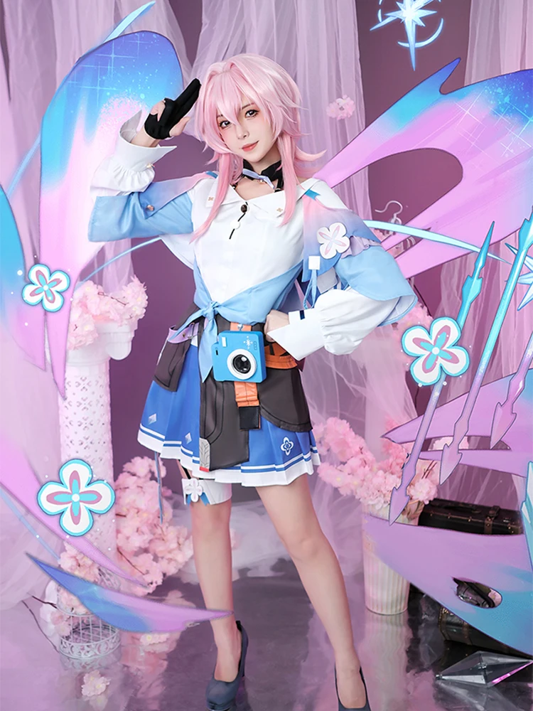 ROLECOS March 7th Cosplay Costume  Game Honkai Star Rail Cute Blue Women Dress Halloween Carnival Party Sailor Uniform