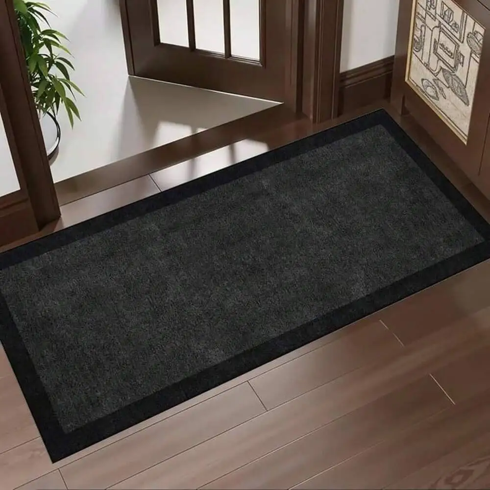 Black Minimalist Long Rug, Flat Printed Floor Courtyard Garden Entrance Mat, Suitable For Camping, Corridor, Living Bedroom,