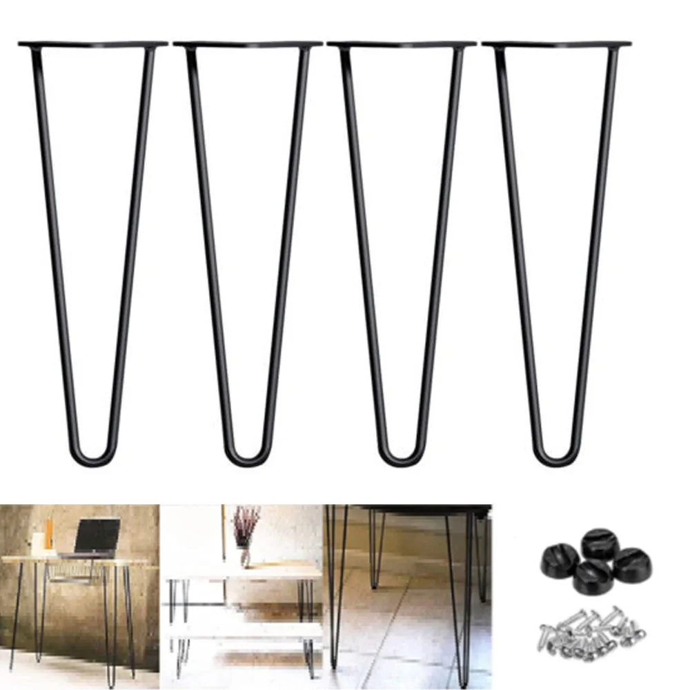 4Pcs Hairpin Table Legs 16inch Heavy Duty DIY Furniture Metal Table Legs with Free Screws&Protector Feet 2-Rod Metal Table Leg