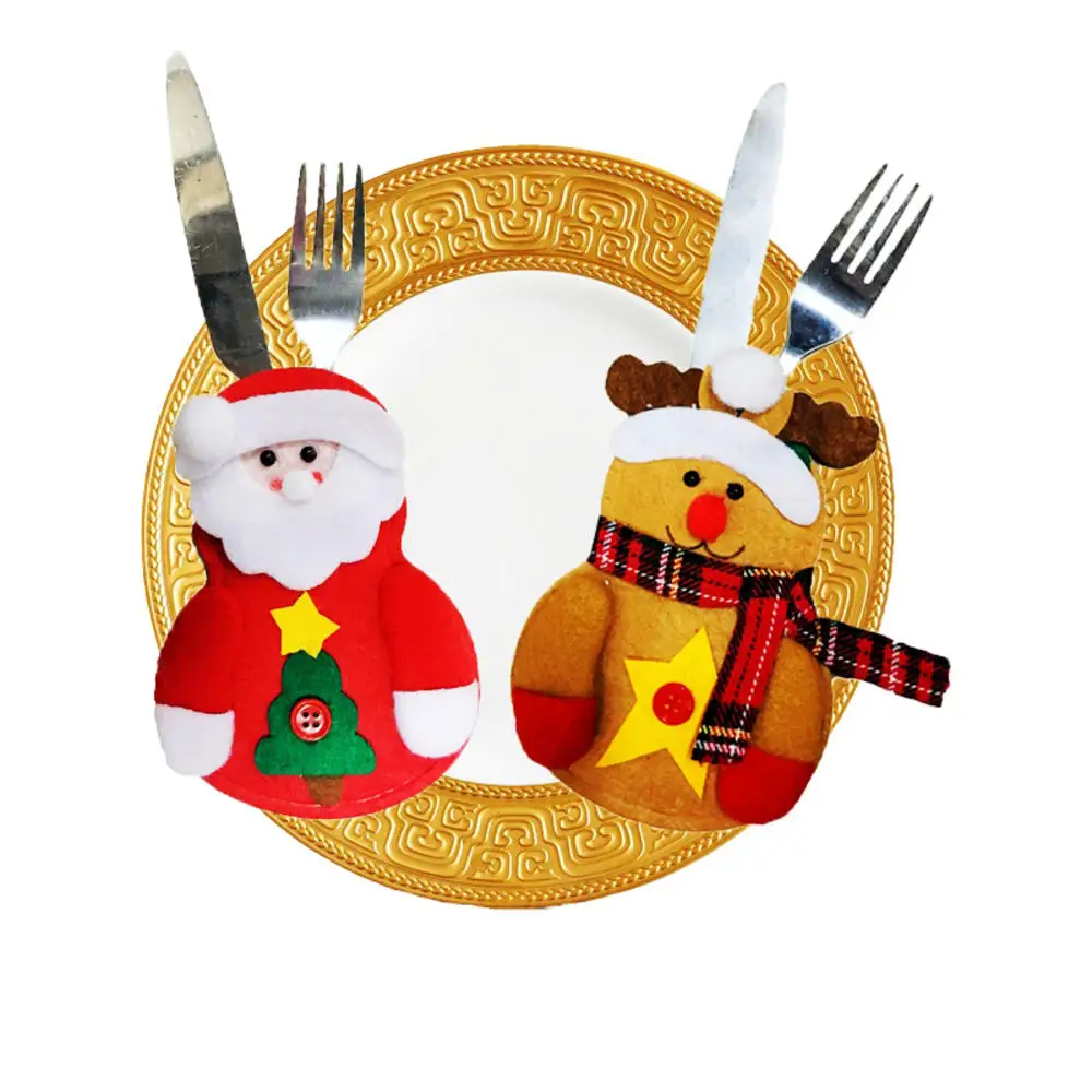 1 pcs Christmas Decorations Creative Tableware Set Soft Home Tableware Cover Non Woven Little Snowman Tableware Set Napkin