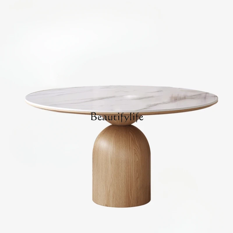 

Log-colored slate Modern minimalist household round dining table with turntable