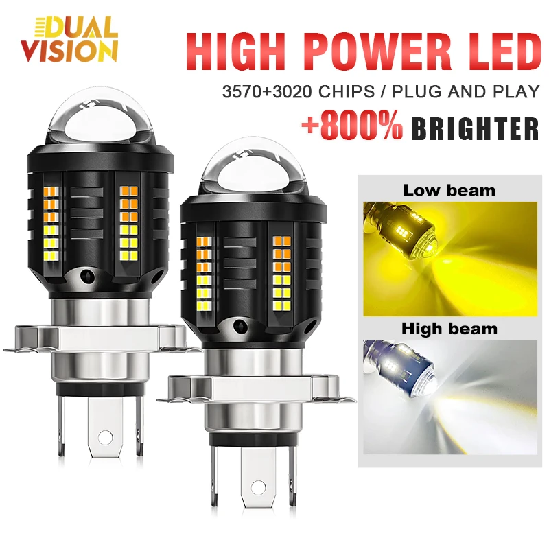 H4 LED Powerful Motorcycle Headlight Bulb H6 BA20D P15D White Yellow Hi Low Beam Projector Lens Car Fog Lamp Car Accessories