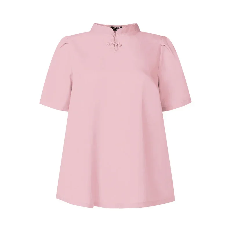 VONDA Elegant Blouse 2025 Summer Tops Women Short Sleeve Stand Collar Solid Color Shirts Tunic Fashion OL Casual Blusas Feminina