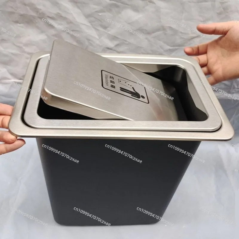 Household Trash Cans，Kitchen Countertop Embedded Trash Can Flip Concealed