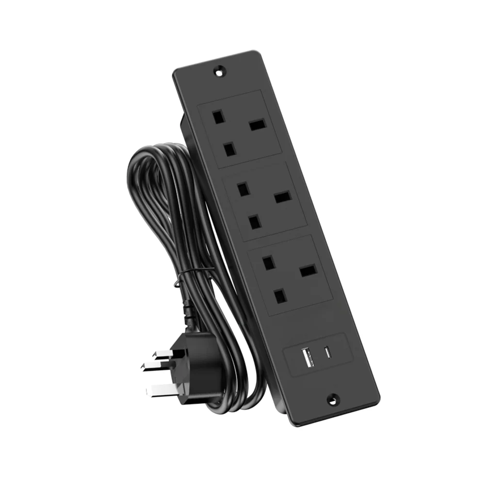 Recessed Power Strip with 3 AC Outlets USB-A & Type-C Ports(5V 2.1A) 1.5m Extension Cable Flush Mount Desktop Socket for Living