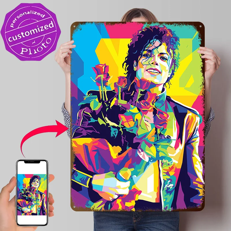 Michael Jackson Pop Art Portrait 3D Printed Texture Poster Personalized Wall Art Retro Metal Tin Signs for Room Decoration Man