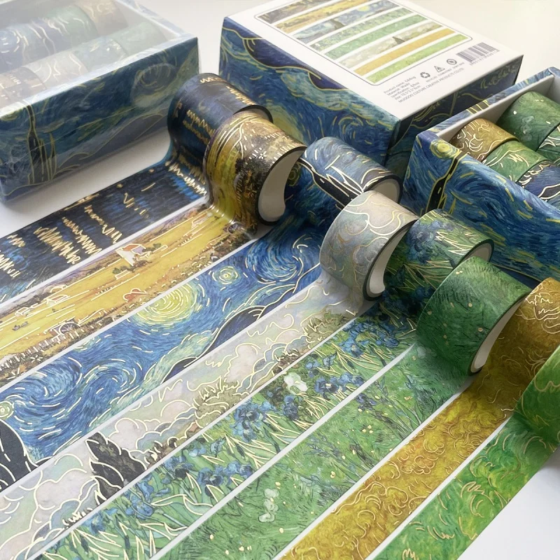 8 Rolls Starry Sky Oil Painting Decorative Tape Material Decorative Tape Magazine Decoration Tape Student Gift Tape