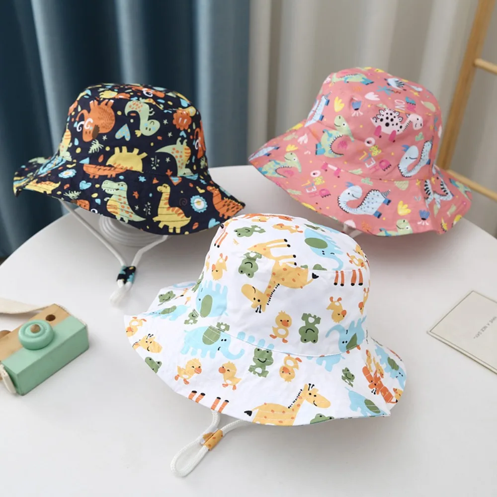 Kids Cartoon Printed Cap Baby Sun Hat Boy Girl Cotton Beach Summer Bucket Hat Kids Fisherman Cap