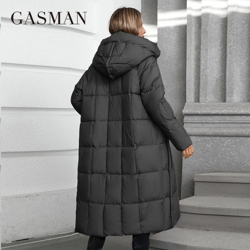 GASMAN 2024 Women down Jacket Long Classic zipper design Big Pocket Stand Collar Hooded Slim coat Women Parkas 88606