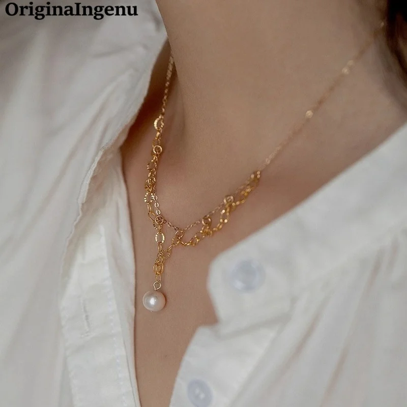 14K Gold Filled Pearls Necklace Handmade Dainty  Lace Chain Choker Tarnish Resistant Hypoallergenic Jewelry