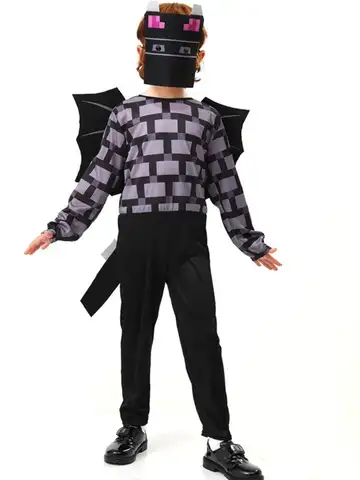 For Children 3D mine craft Jumpsuit Cosplay Costumes Halloween Mask Carnival Masquerade Stage Performance Bodysuit Fancy Outfit