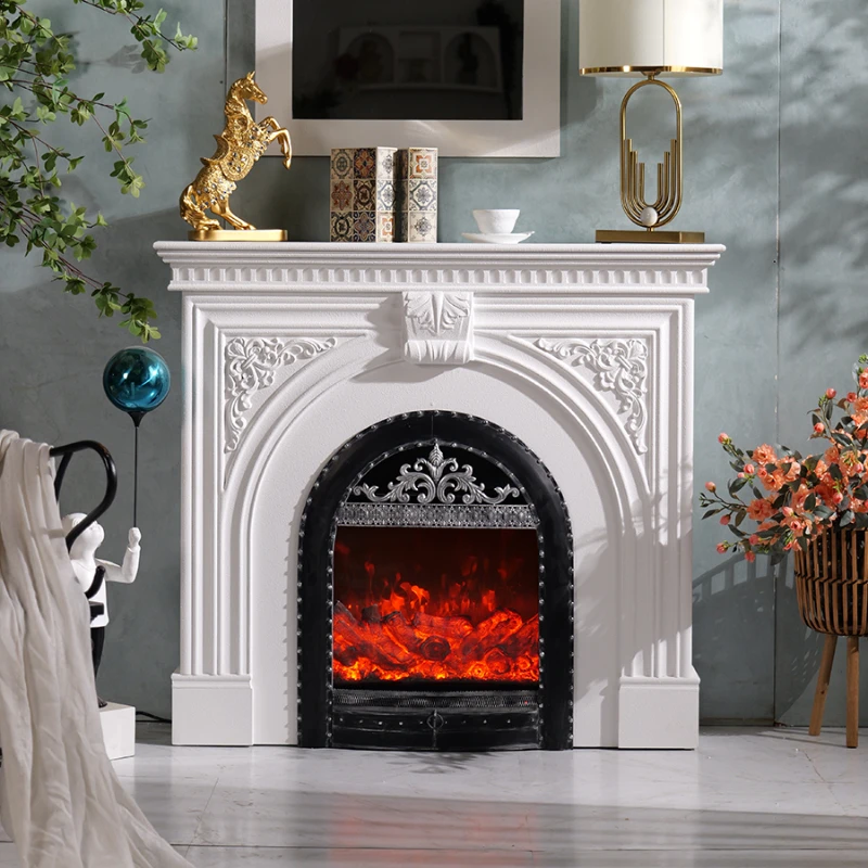 

Simulation Flame White Fireplace European Style Living Room Wall Storage Cabinet B & B Villa Cream Style Curio Cabinet